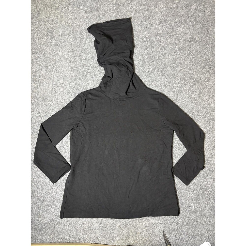 Norma Kamali Shirt Womens M Black Hooded Cowl Neck Long Sleeve Tunic Stretch
